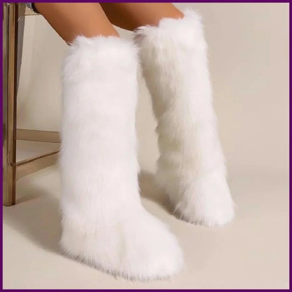 Knee High Faux Fur Snow Boots Women's Winter Non-Slip Warm Boots